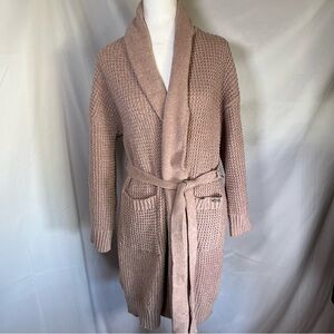 Jason Wu Long Shawl Collar Chenille Cardigan Sweater with Tie Pink Blush Small
